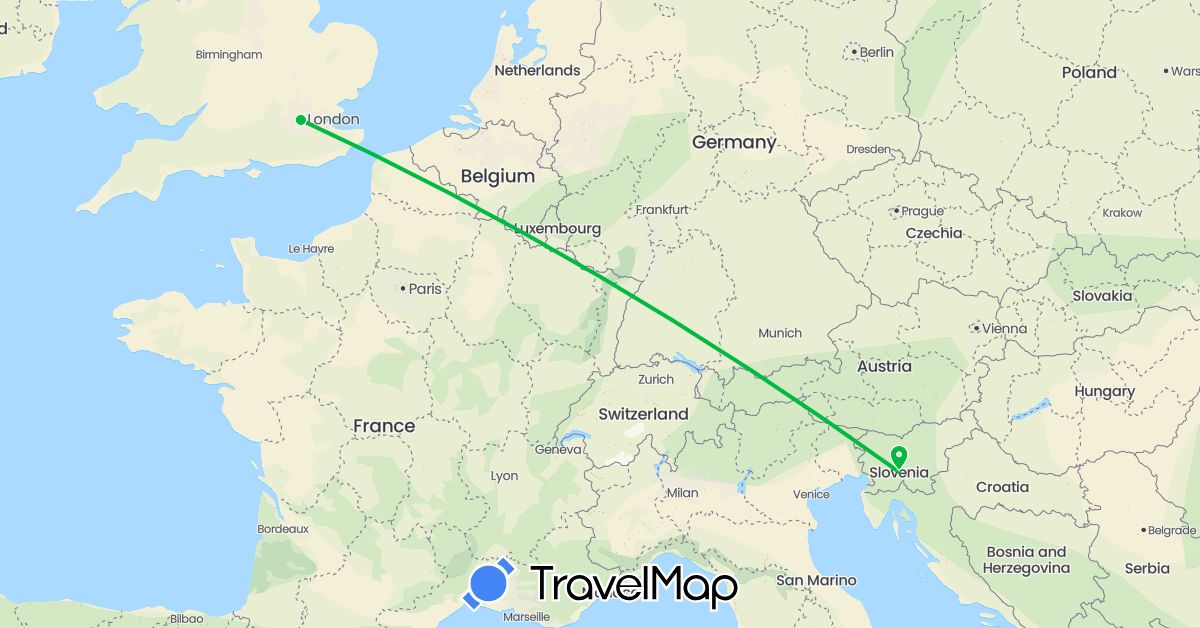 TravelMap itinerary: bus in United Kingdom, Slovenia (Europe)